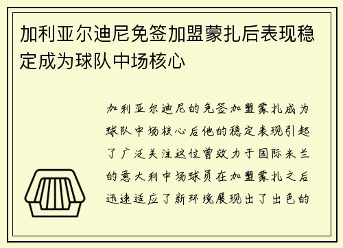 加利亚尔迪尼免签加盟蒙扎后表现稳定成为球队中场核心 加利亚尔迪尼免签加盟蒙扎后表现稳定成为球队中场核心